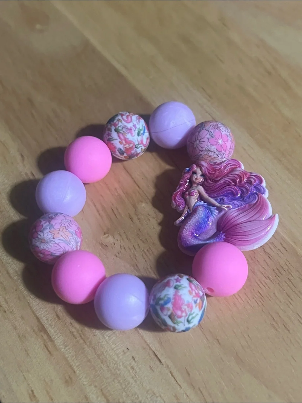 Pink & Lavender Mermaid Bead Stretch Bracelet for kids or adult B203